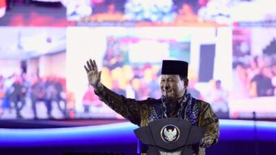 Presiden Prabowo Subianto menyampaikan sambutannya pada Perayaan Natal Nasional Tahun 2024 di Indonesia Arena Senayan, Jakarta, pada Sabut, 28 Desember 2024.
